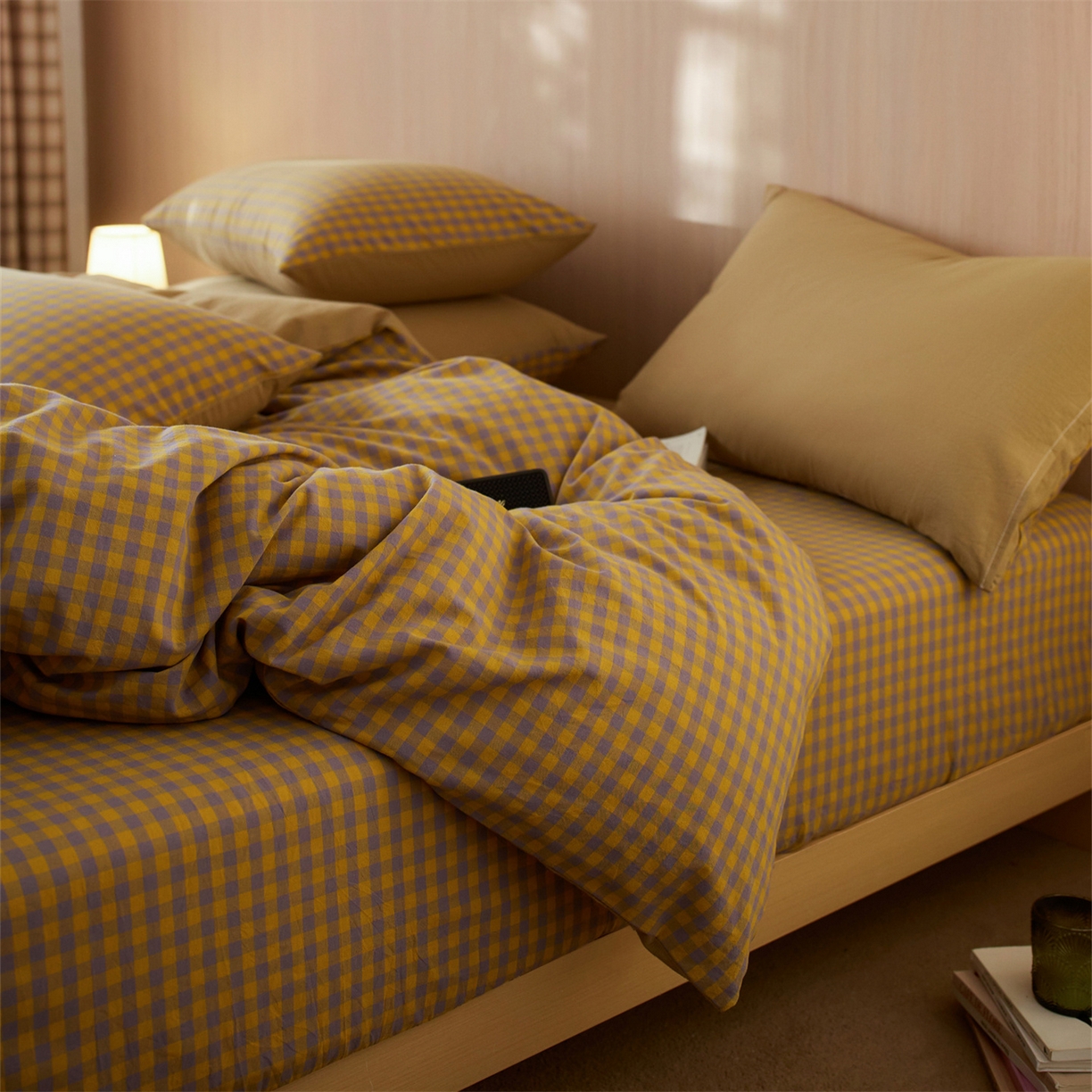 91家纺网 家纺一手货源 找家纺 启程家纺 2026新款纯棉水洗棉复古小格多规格系列单品被套 复古小格-黄