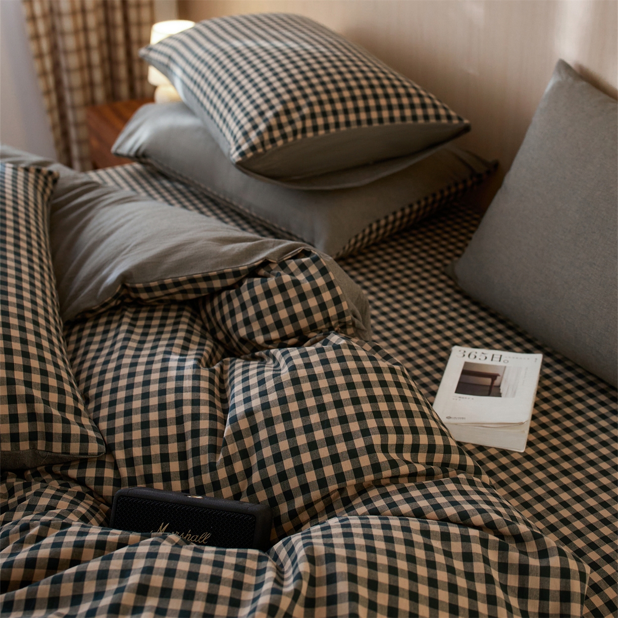 91家纺网 家纺一手货源 找家纺 启程家纺 2026新款纯棉水洗棉复古小格多规格系列单品被套 复古小格-黑