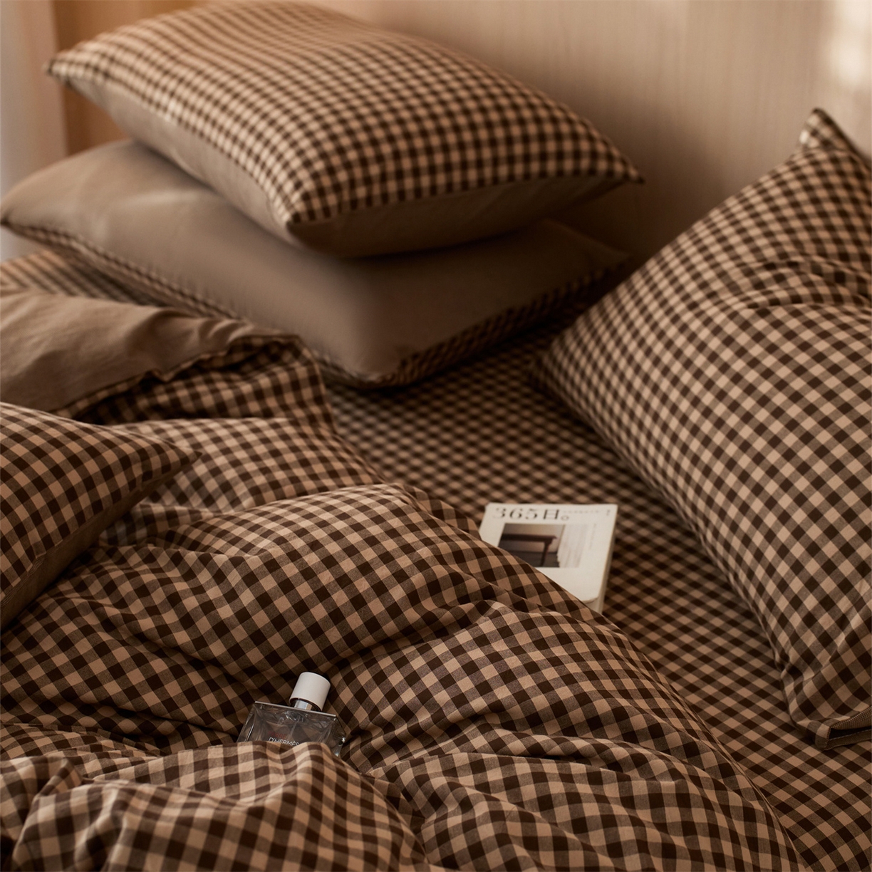 91家纺网 家纺一手货源 找家纺 启程家纺 2026新款纯棉水洗棉复古小格多规格系列单品被套 复古小格-咖