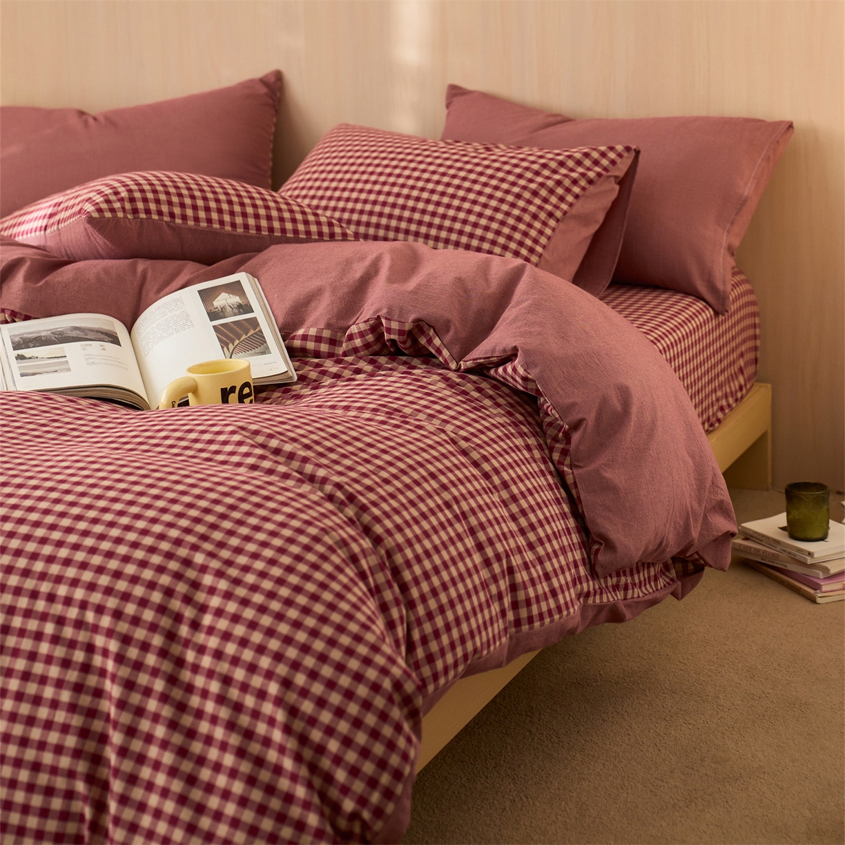 启程家纺 2026新款纯棉水洗棉复古小格多规格系列单品被套 复古小格-红