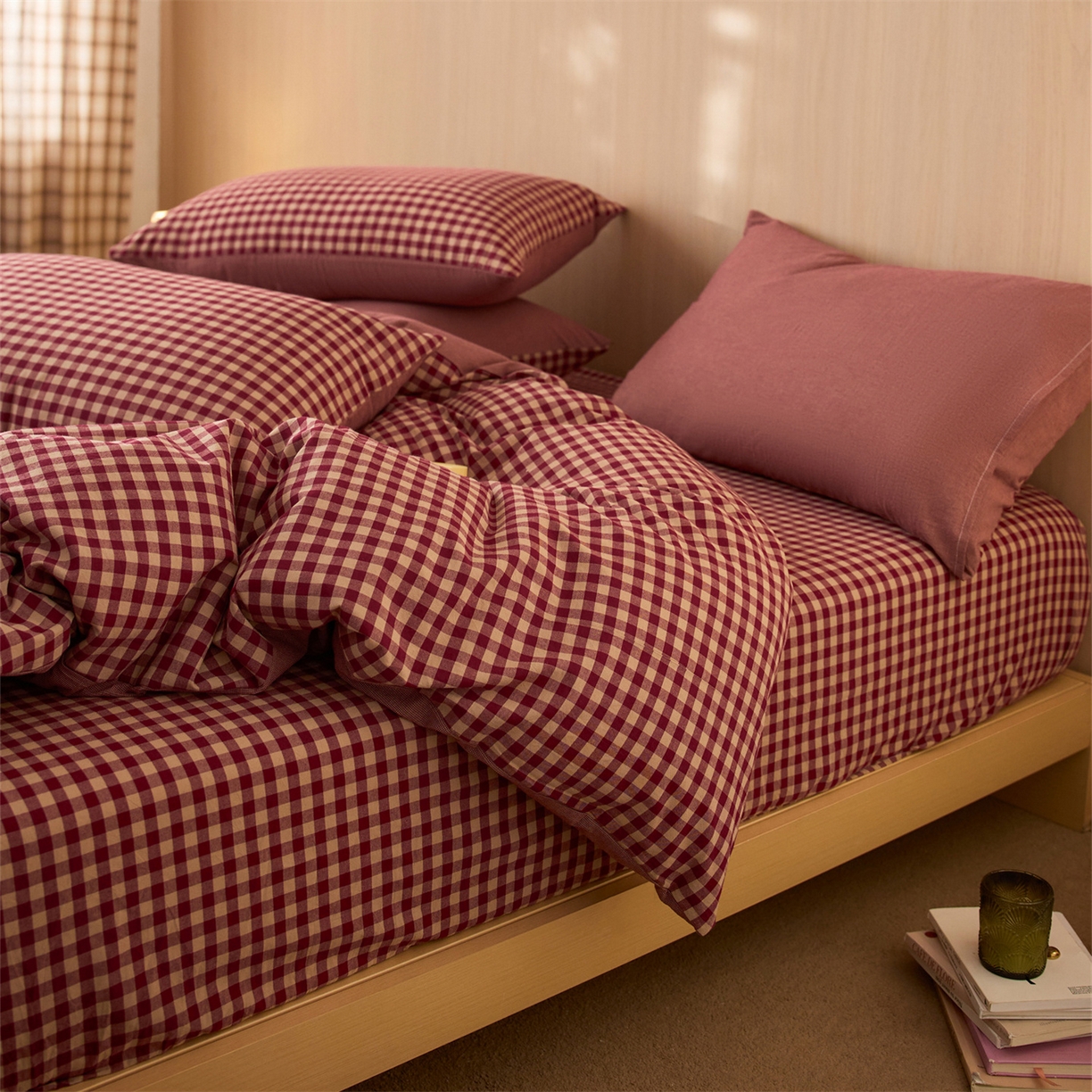 91家纺网 家纺一手货源 找家纺 启程家纺 2026新款纯棉水洗棉复古小格多规格系列单品被套 复古小格-红