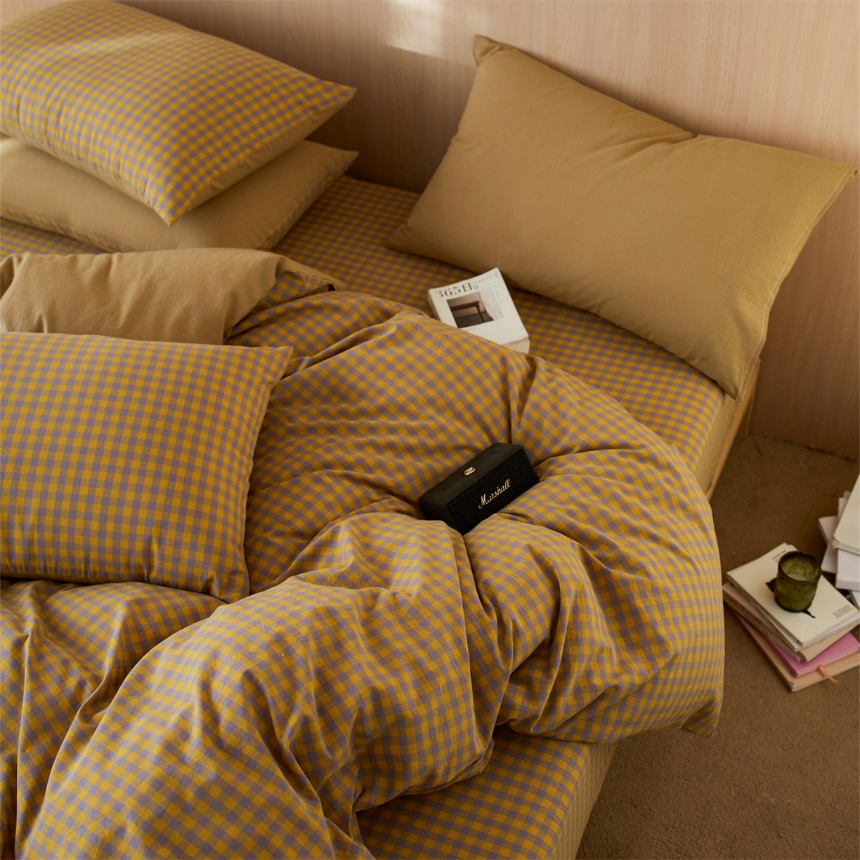 91家纺网 家纺一手货源 找家纺 启程家纺 2026新款纯棉水洗棉复古小格多规格系列单品被套 复古小格-黄