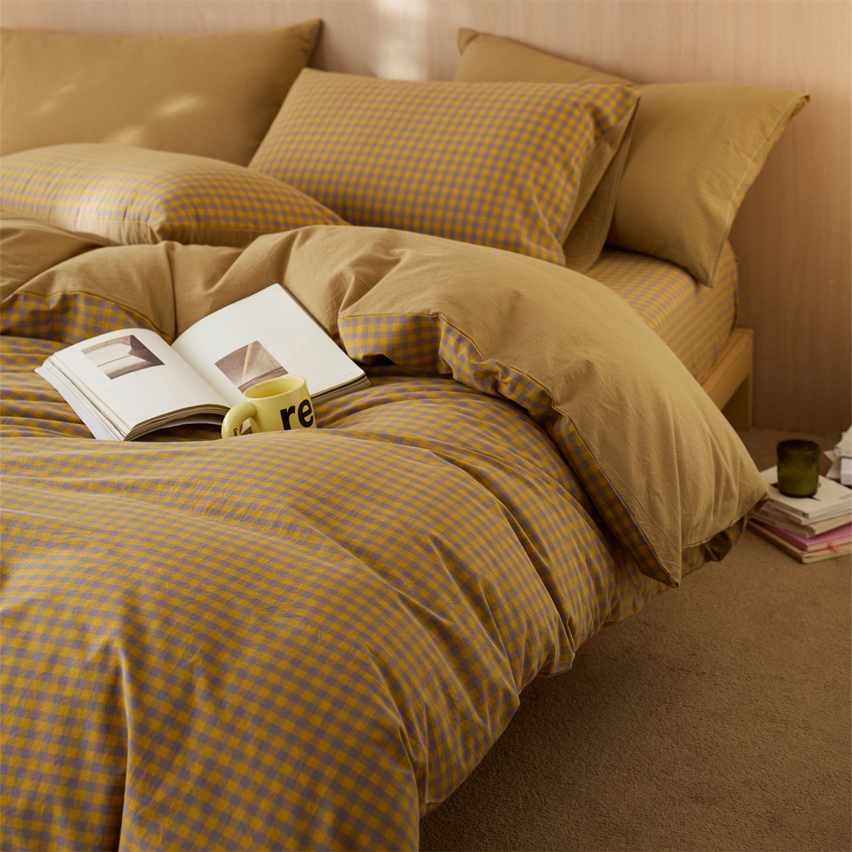 启程家纺 2026新款纯棉水洗棉复古小格多规格系列单品被套 复古小格-黄