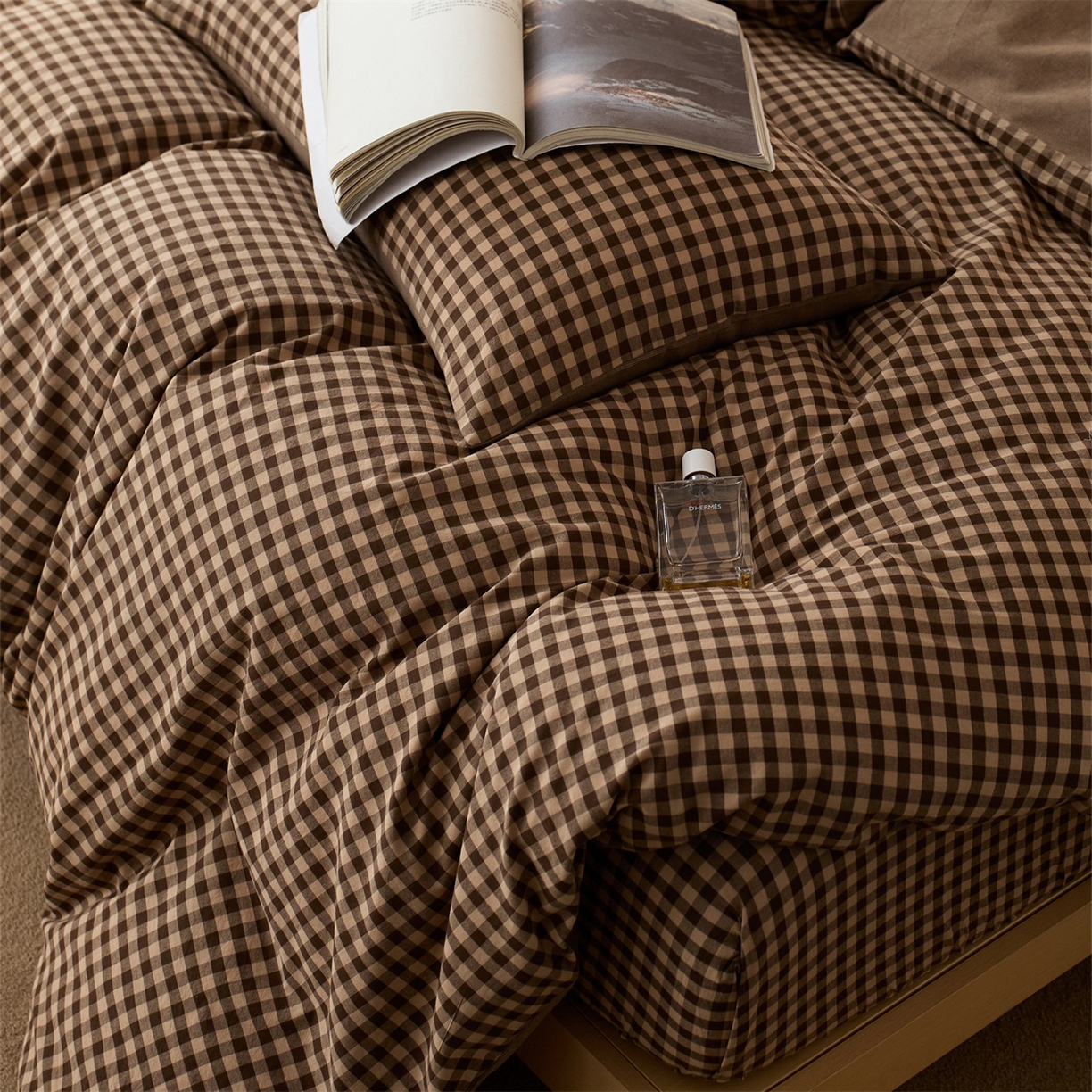 91家纺网 家纺一手货源 找家纺 启程家纺 2026新款纯棉水洗棉复古小格多规格系列单品被套 复古小格-咖