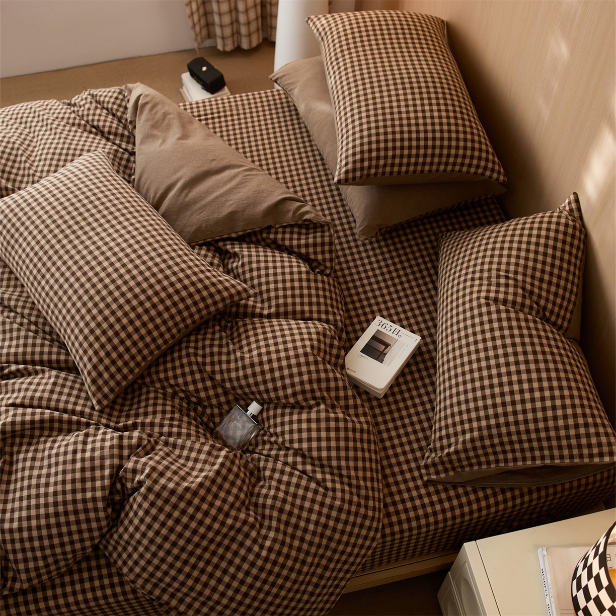 91家纺网 家纺一手货源 找家纺 启程家纺 2026新款纯棉水洗棉复古小格多规格系列单品被套 复古小格-咖