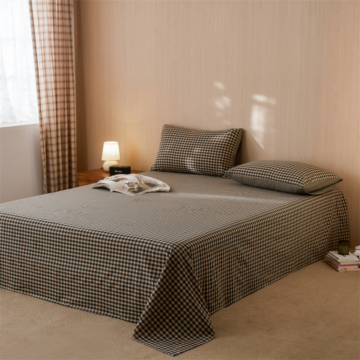 91家纺网 家纺一手货源 找家纺 （总）启程家纺 2026新款纯棉水洗棉复古小格多规格系列单品床单