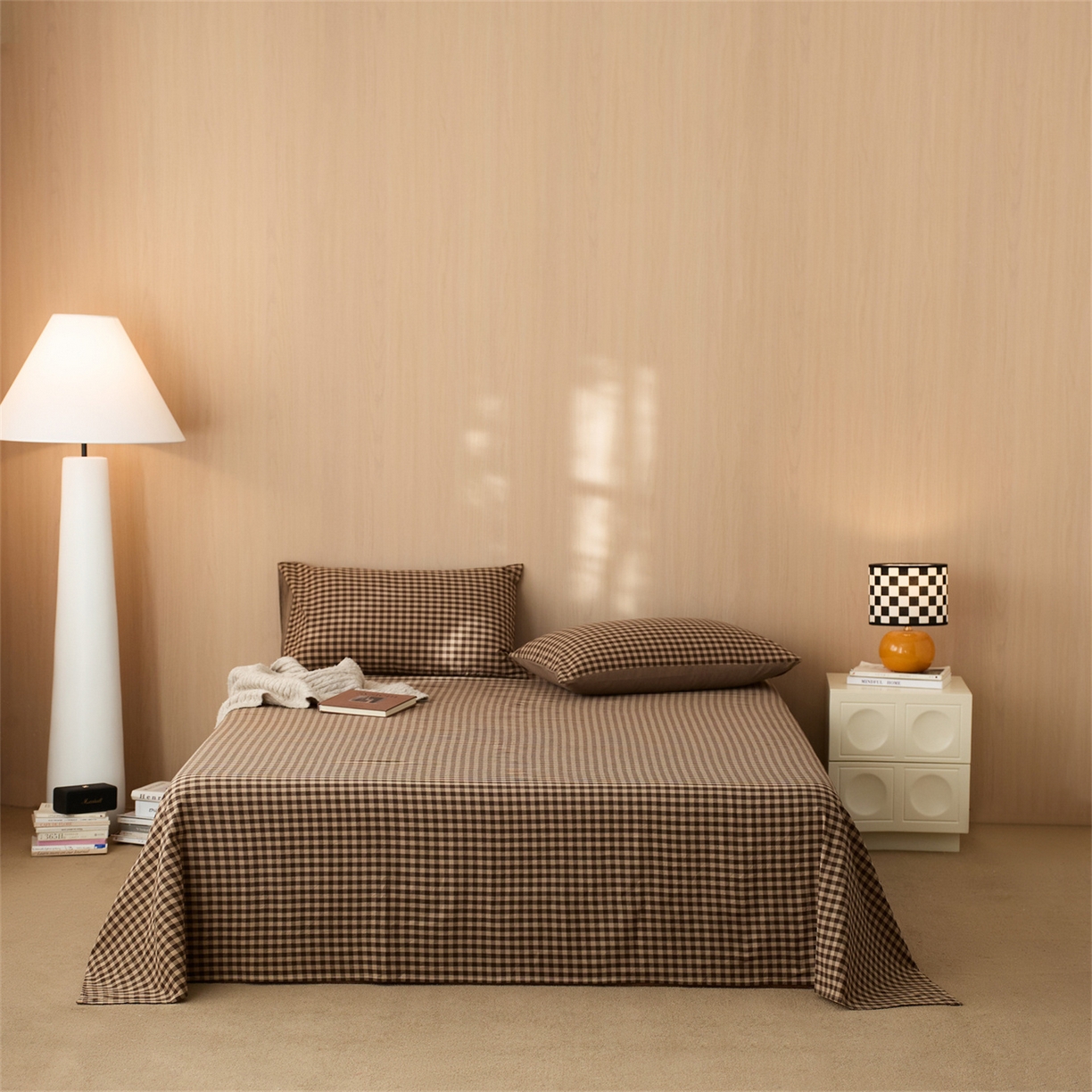启程家纺 2026新款纯棉水洗棉复古小格多规格系列单品床单 复古小格-咖
