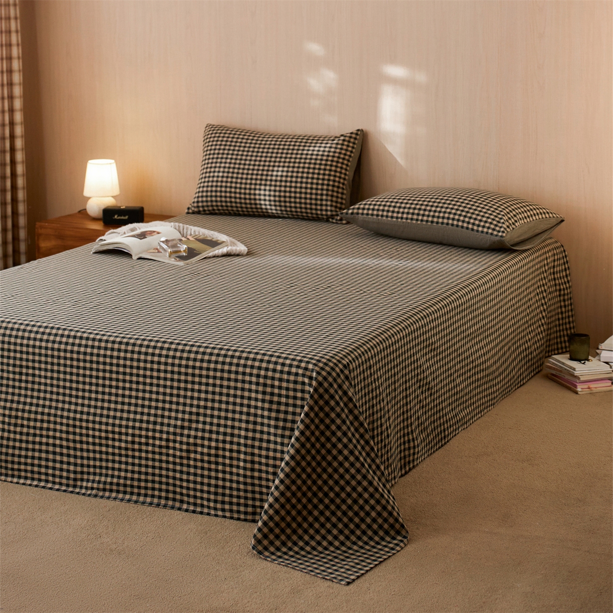 91家纺网 家纺一手货源 找家纺 （总）启程家纺 2026新款纯棉水洗棉复古小格多规格系列单品床单