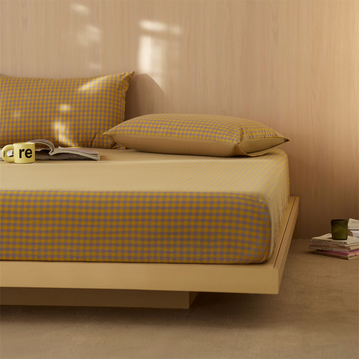 91家纺网 家纺一手货源 找家纺 启程家纺 2026新款纯棉水洗棉复古小格多规格系列单品床笠 复古小格-黄