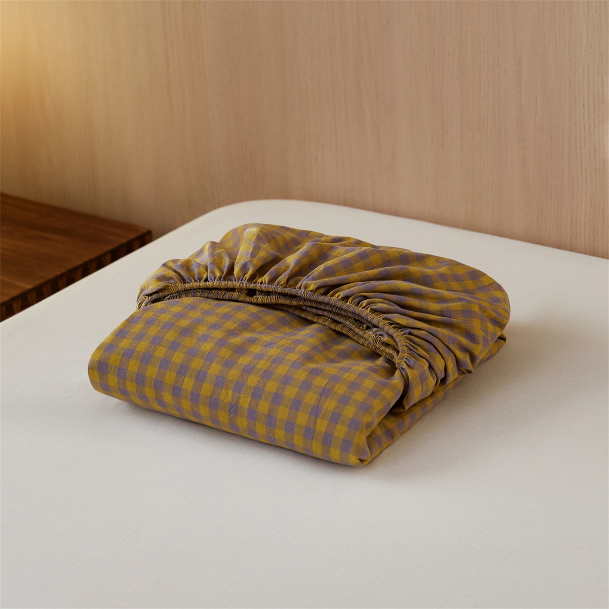 91家纺网 家纺一手货源 找家纺 启程家纺 2026新款纯棉水洗棉复古小格多规格系列单品床笠 复古小格-黄