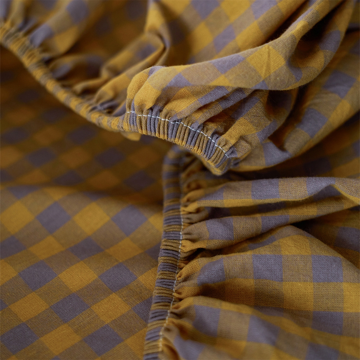 91家纺网 家纺一手货源 找家纺 启程家纺 2026新款纯棉水洗棉复古小格多规格系列单品床笠 复古小格-黄