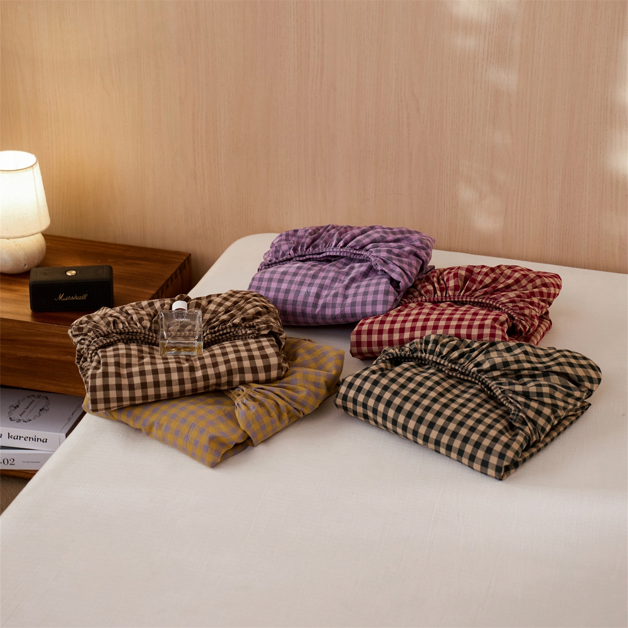 91家纺网 家纺一手货源 找家纺 启程家纺 2026新款纯棉水洗棉复古小格多规格系列单品床笠 组合图仅供展示