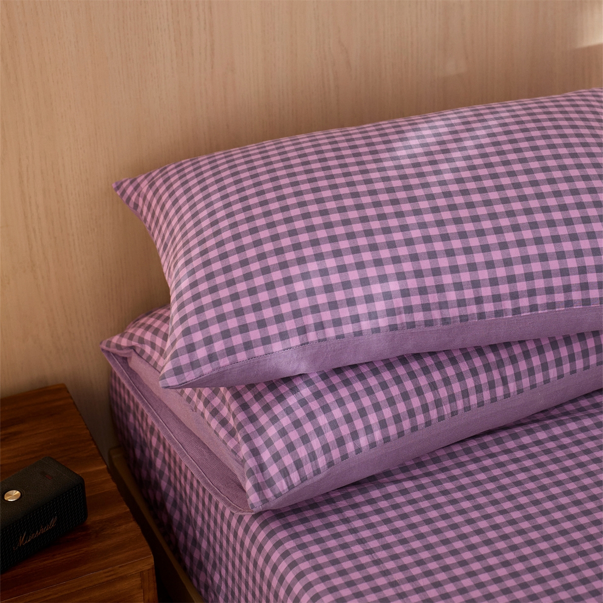 91家纺网 家纺一手货源 找家纺 启程家纺 2026新款纯棉水洗棉复古小格多规格系列单品枕套 复古小格-紫