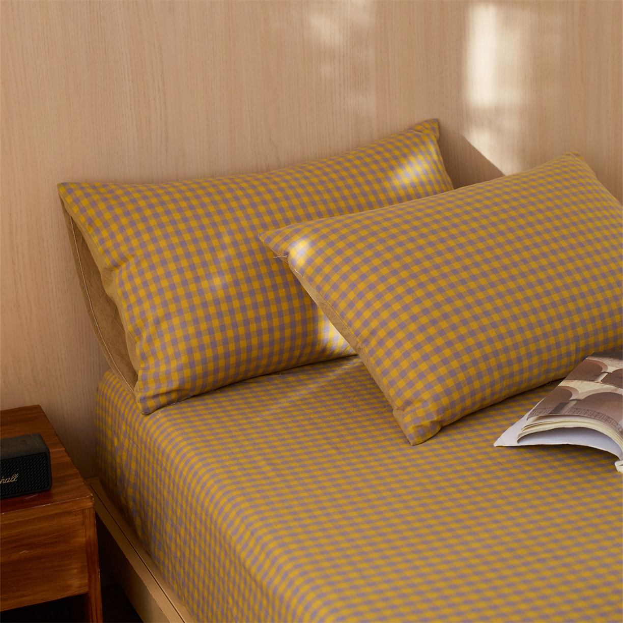 91家纺网 家纺一手货源 找家纺 启程家纺 2026新款纯棉水洗棉复古小格多规格系列单品枕套 复古小格-黄