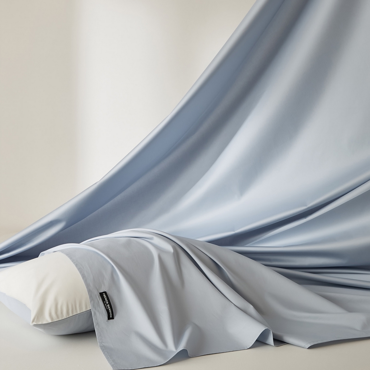 91家纺网 家纺一手货源 找家纺 EH家居 2026新款长绒棉安缦之境单品系列单床单 安缦之境-夏至蓝