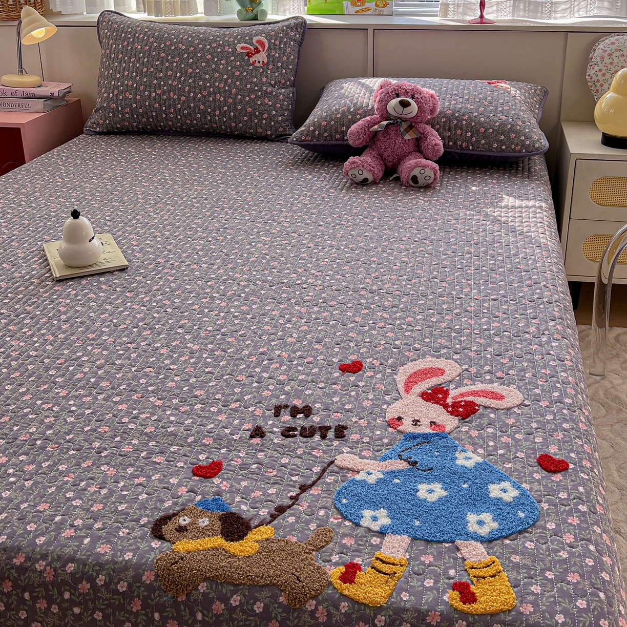 91家纺网 家纺一手货源 找家纺 水墨江南 2026直播热款加厚仿棉古法水洗棉夹棉床盖系列 小兔花花