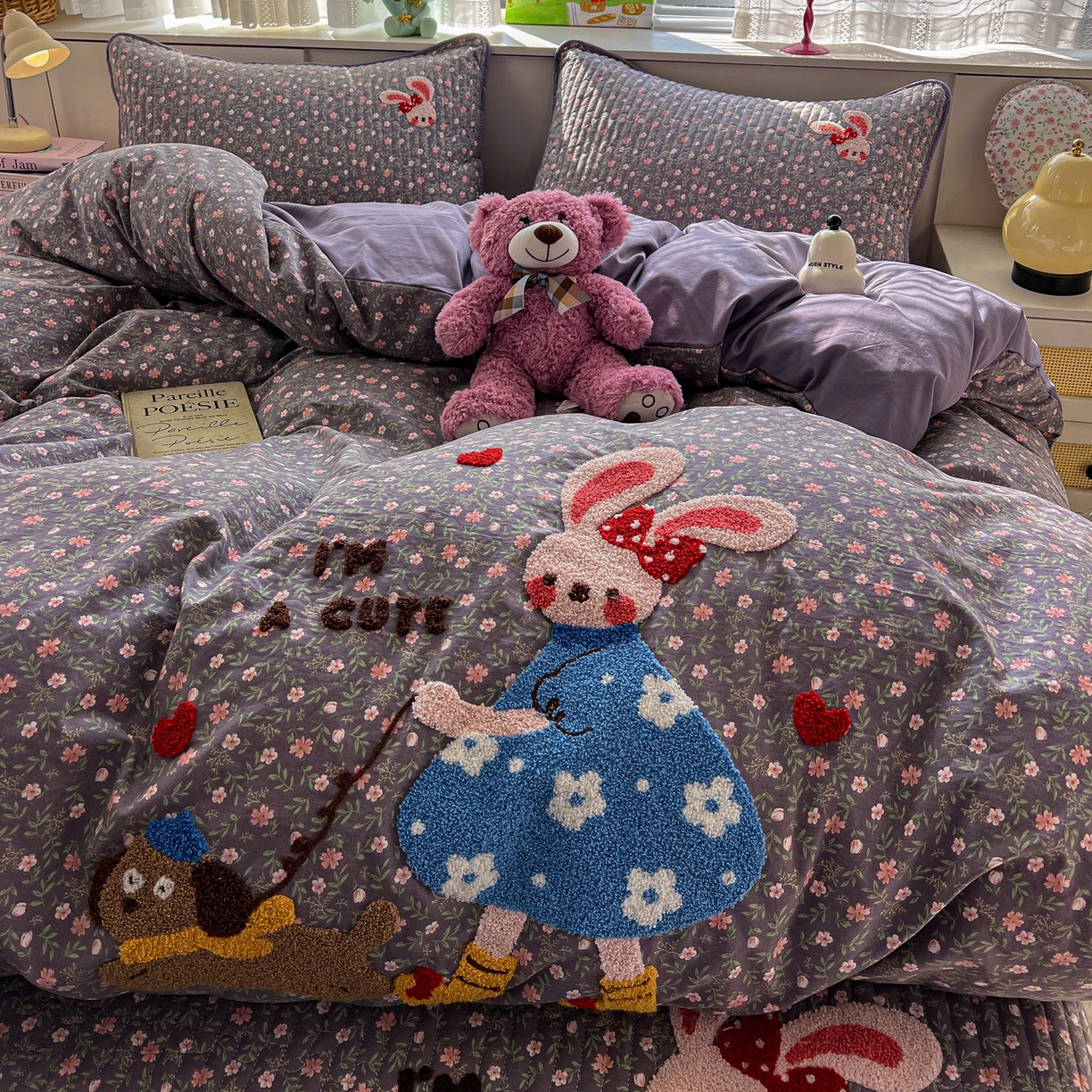 91家纺网 家纺一手货源 找家纺 水墨江南 2026直播热款加厚仿棉古法水洗棉夹棉床盖系列 小兔花花