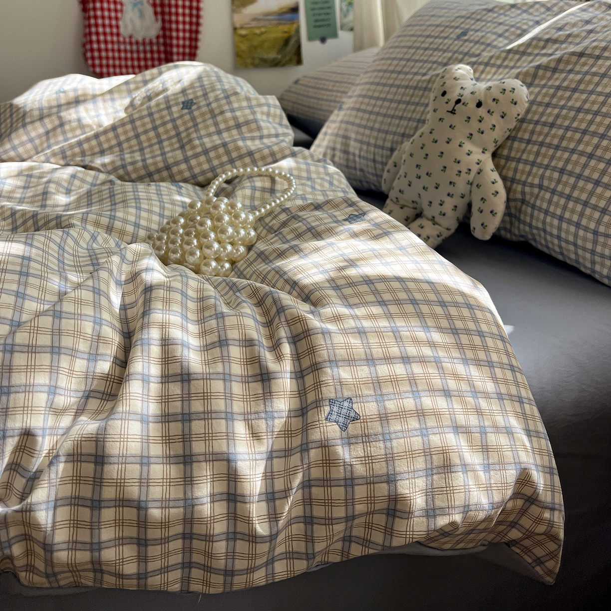 91家纺网 家纺一手货源 找家纺 水墨江南 2026新款加厚仿棉古法水洗棉小布袋款印花四件套 小星星