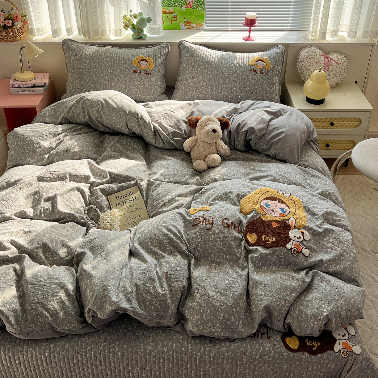 91家纺网 家纺一手货源 找家纺 水墨江南 2026直播热款加厚仿棉古法水洗棉夹棉床盖系列 兔兔女孩