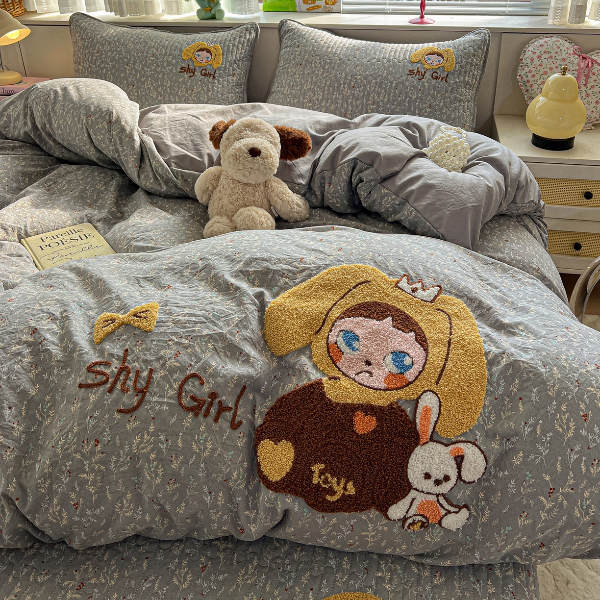 91家纺网 家纺一手货源 找家纺 水墨江南 2026直播热款加厚仿棉古法水洗棉夹棉床盖系列 兔兔女孩