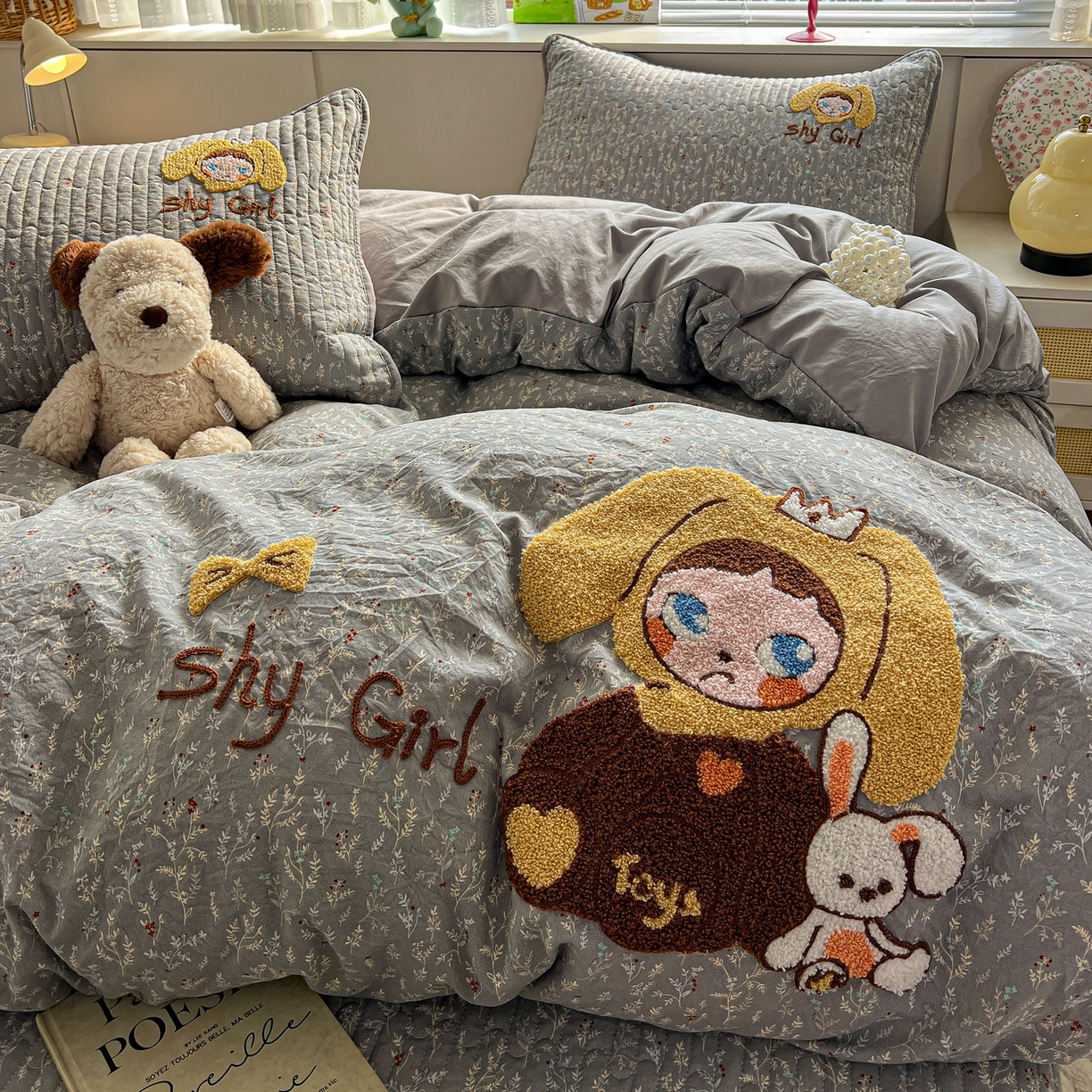 91家纺网 家纺一手货源 找家纺 水墨江南 2026直播热款加厚仿棉古法水洗棉夹棉床盖系列 兔兔女孩