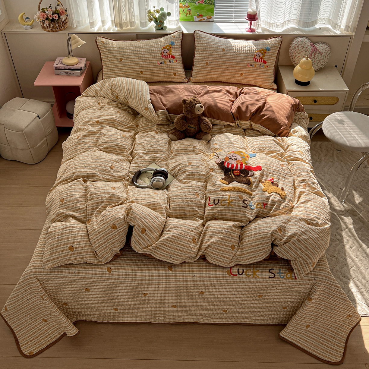 91家纺网 家纺一手货源 找家纺 水墨江南 2026直播热款加厚仿棉古法水洗棉夹棉床盖系列 星星男孩