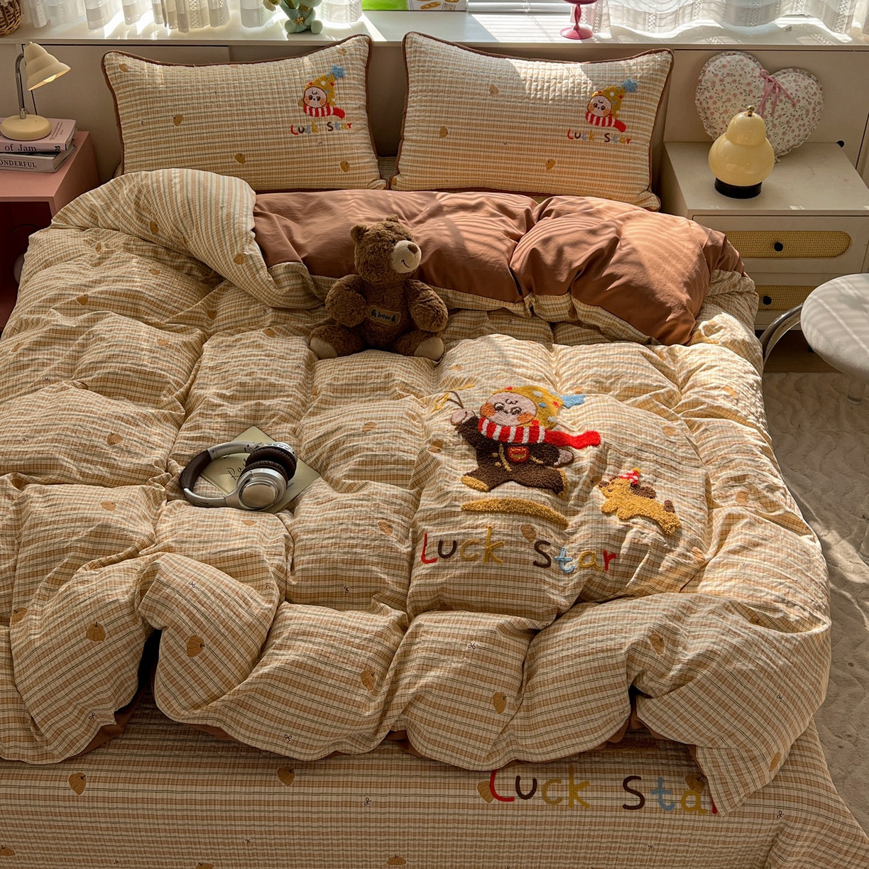 91家纺网 家纺一手货源 找家纺 水墨江南 2026直播热款加厚仿棉古法水洗棉夹棉床盖系列 星星男孩