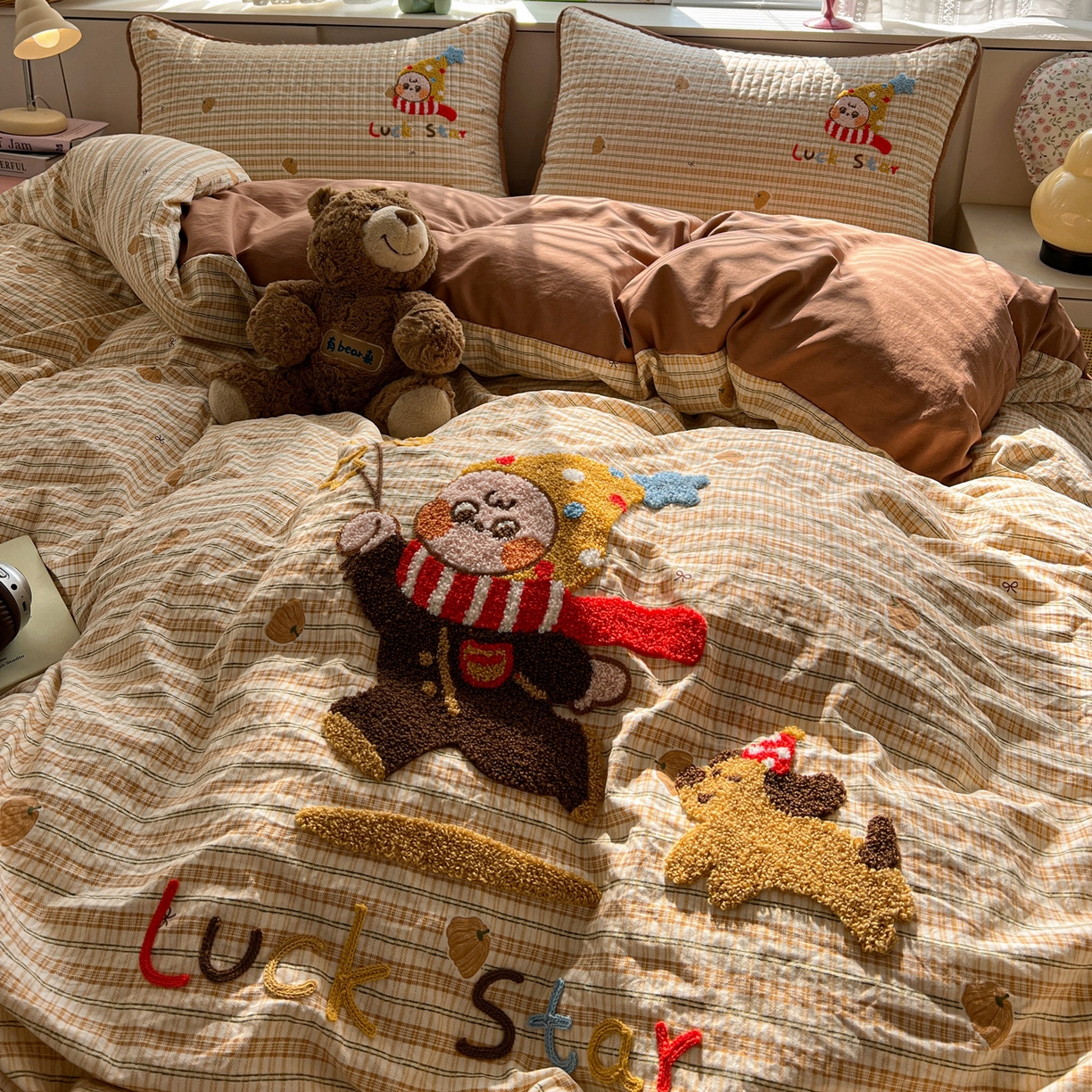 91家纺网 家纺一手货源 找家纺 水墨江南 2026直播热款加厚仿棉古法水洗棉夹棉床盖系列 星星男孩