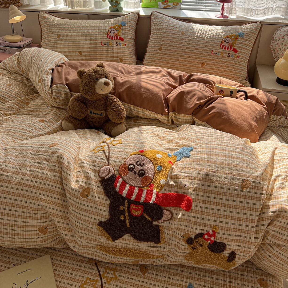 91家纺网 家纺一手货源 找家纺 水墨江南 2026直播热款加厚仿棉古法水洗棉夹棉床盖系列 星星男孩