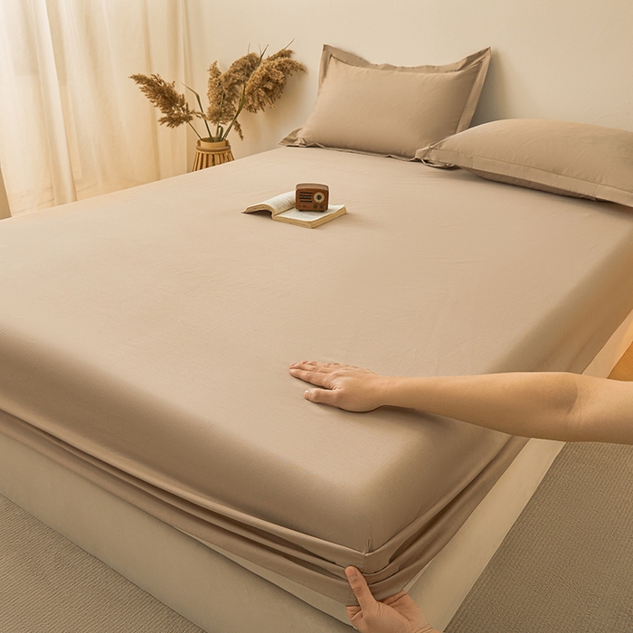 名优家纺 2026新款纯色高密全棉纯棉床笠单床笠床笠单件 可可棕