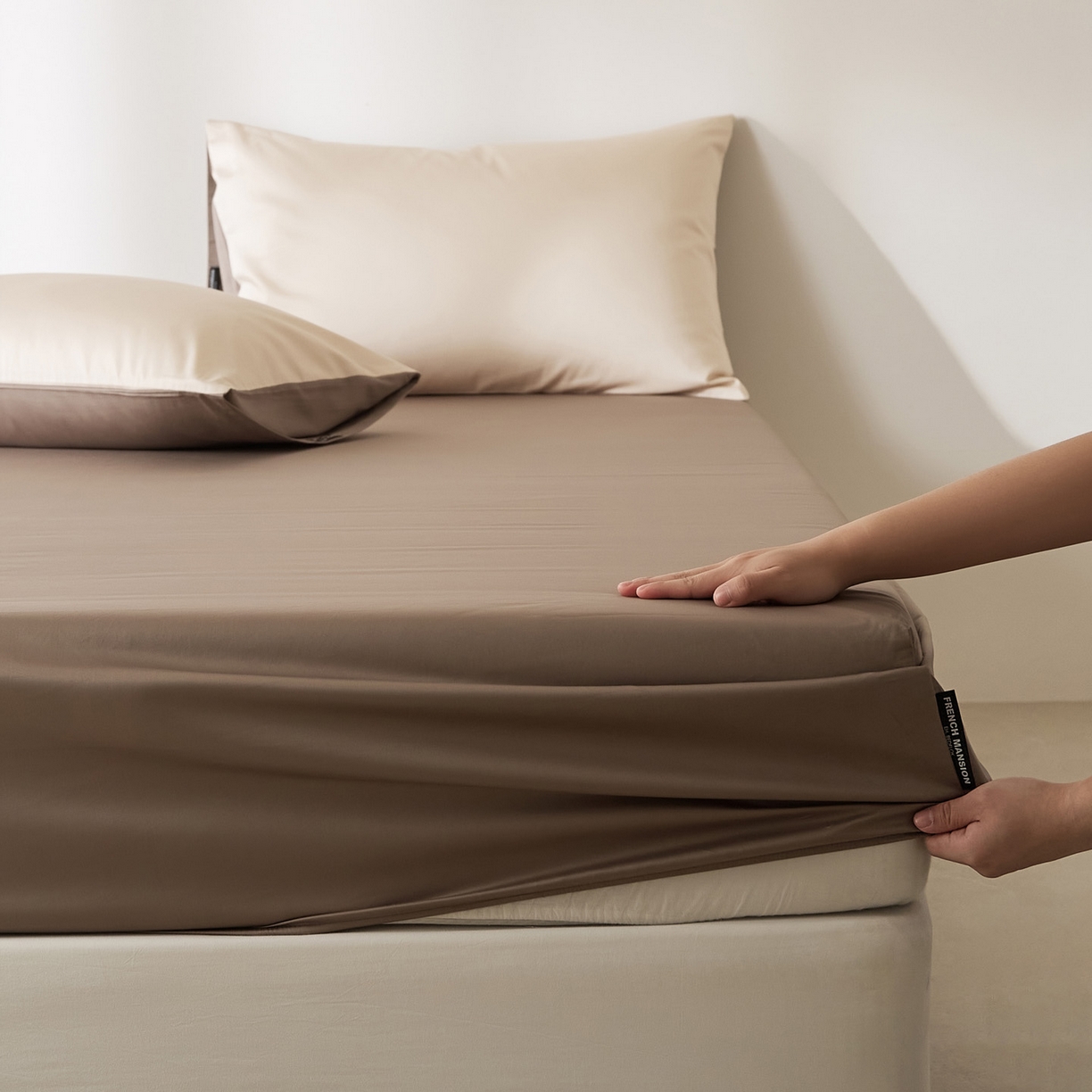 91家纺网 家纺一手货源 找家纺 EH家居 2026新款长绒棉安缦之境单品系列单床笠 安缦之境-秋山棕