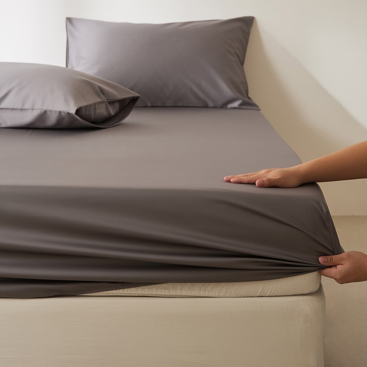 91家纺网 家纺一手货源 找家纺 EH家居 2026新款长绒棉安缦之境单品系列单床笠 安缦之境-冰岛灰