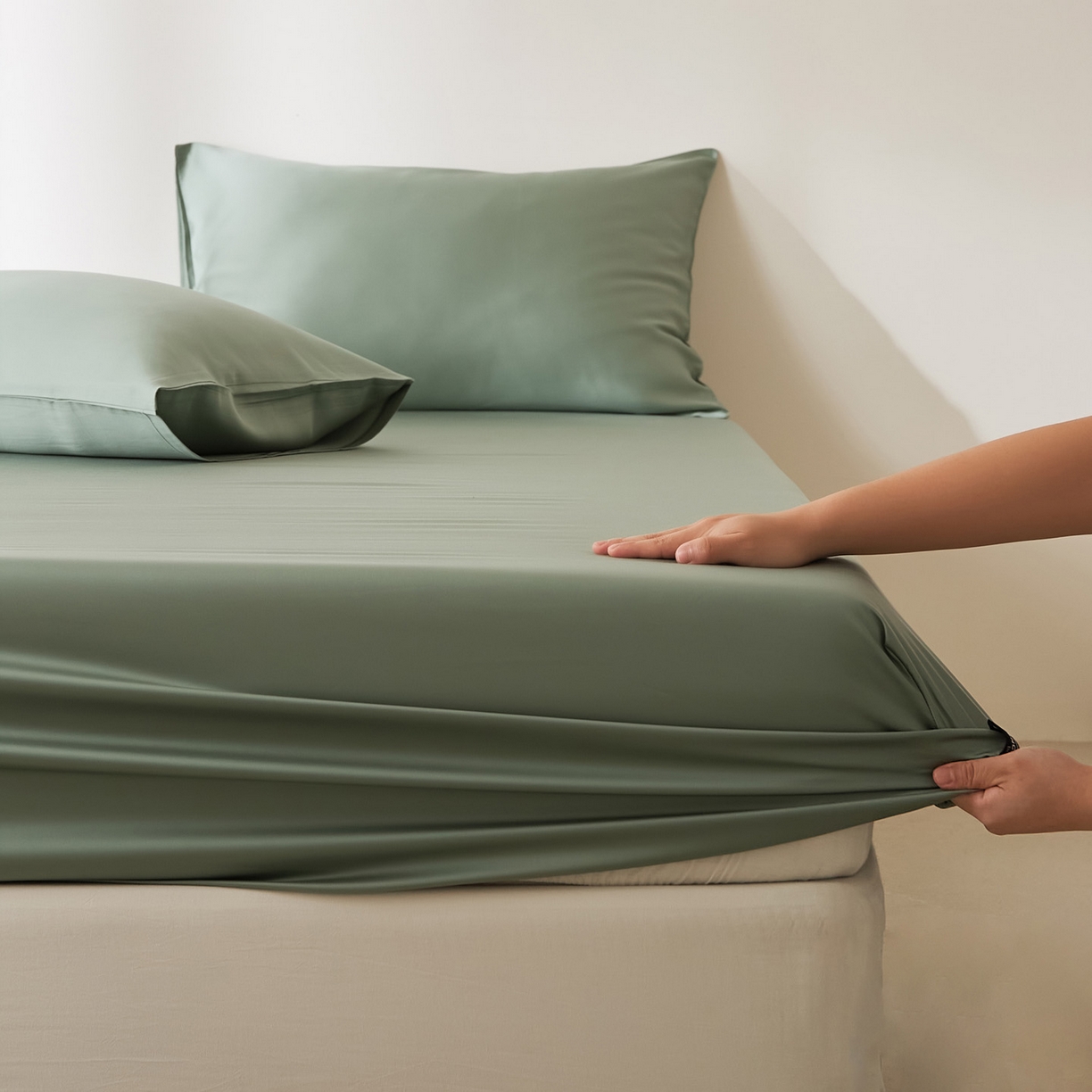 91家纺网 家纺一手货源 找家纺 EH家居 2026新款长绒棉安缦之境单品系列单床笠 安缦之境-藻绿