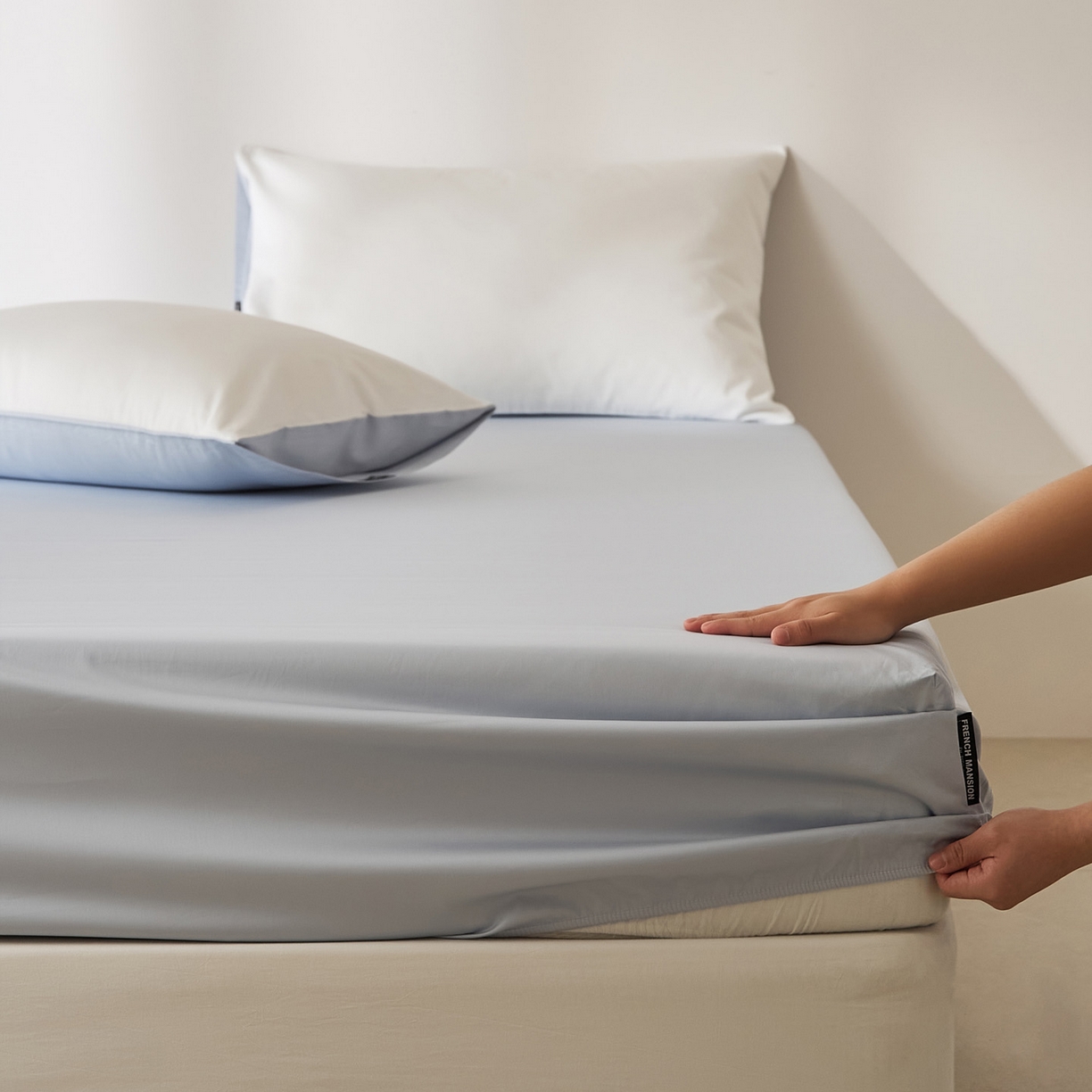 91家纺网 家纺一手货源 找家纺 EH家居 2026新款长绒棉安缦之境单品系列单床笠 安缦之境-夏至蓝