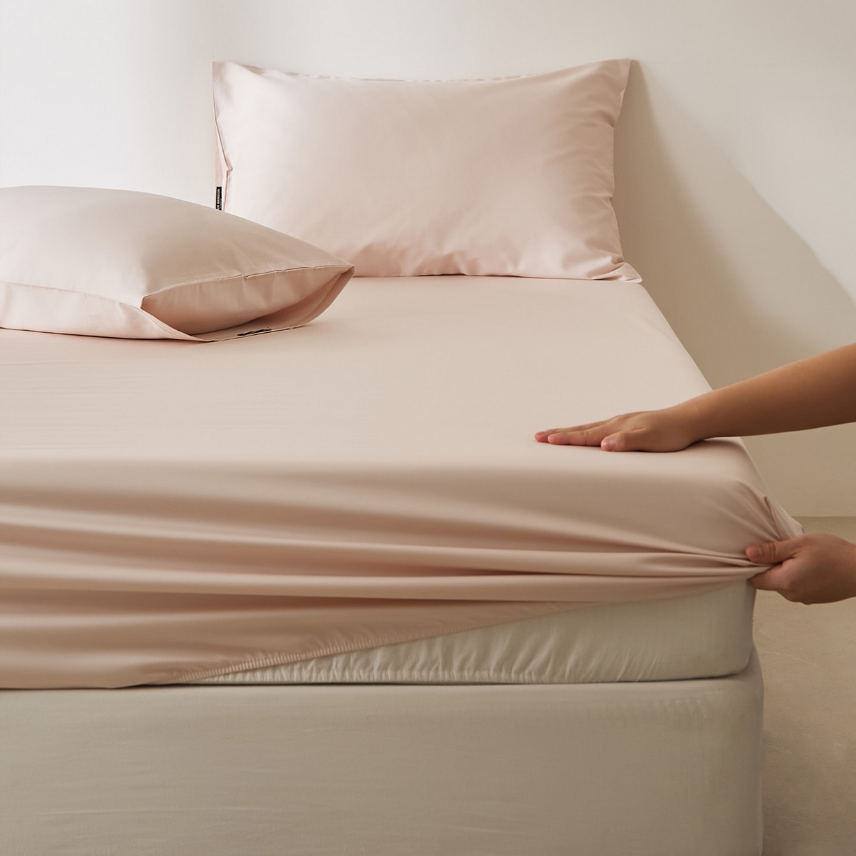 91家纺网 家纺一手货源 找家纺 EH家居 2026新款长绒棉安缦之境单品系列单床笠 安缦之境-贝壳粉