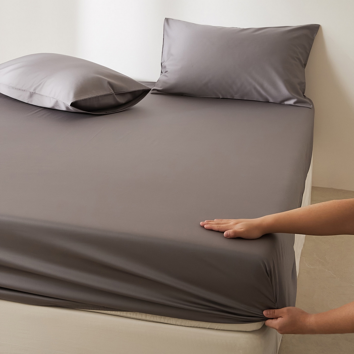 91家纺网 家纺一手货源 找家纺 EH家居 2026新款长绒棉安缦之境单品系列单床笠 安缦之境-冰岛灰