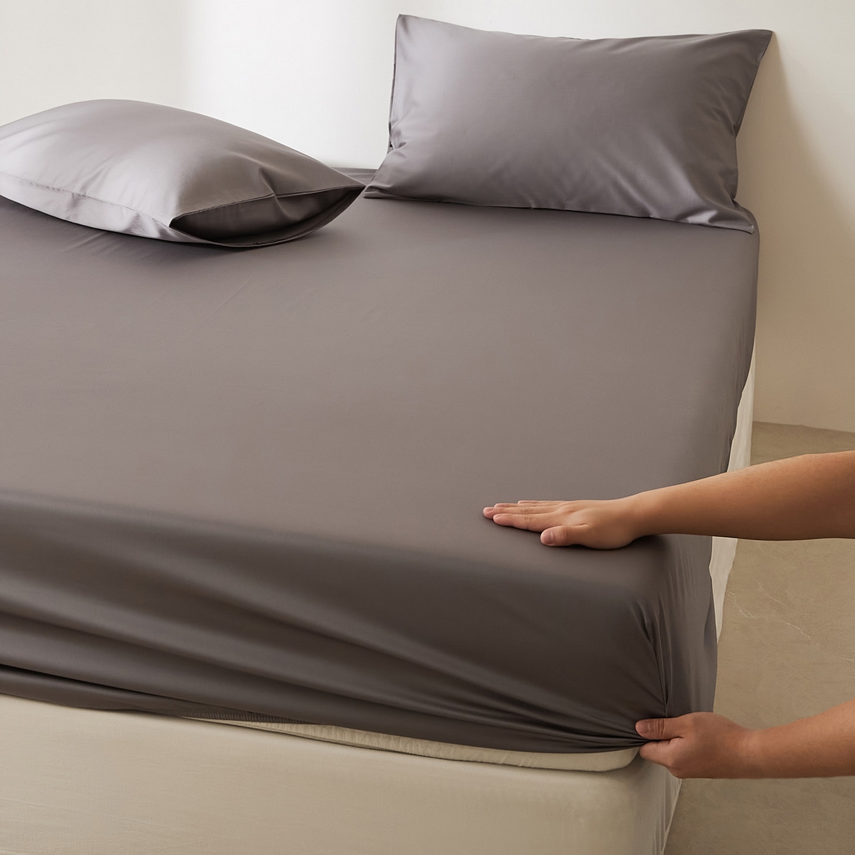 91家纺网 家纺一手货源 找家纺 EH家居 2026新款长绒棉安缦之境单品系列单床笠 安缦之境-冰岛灰