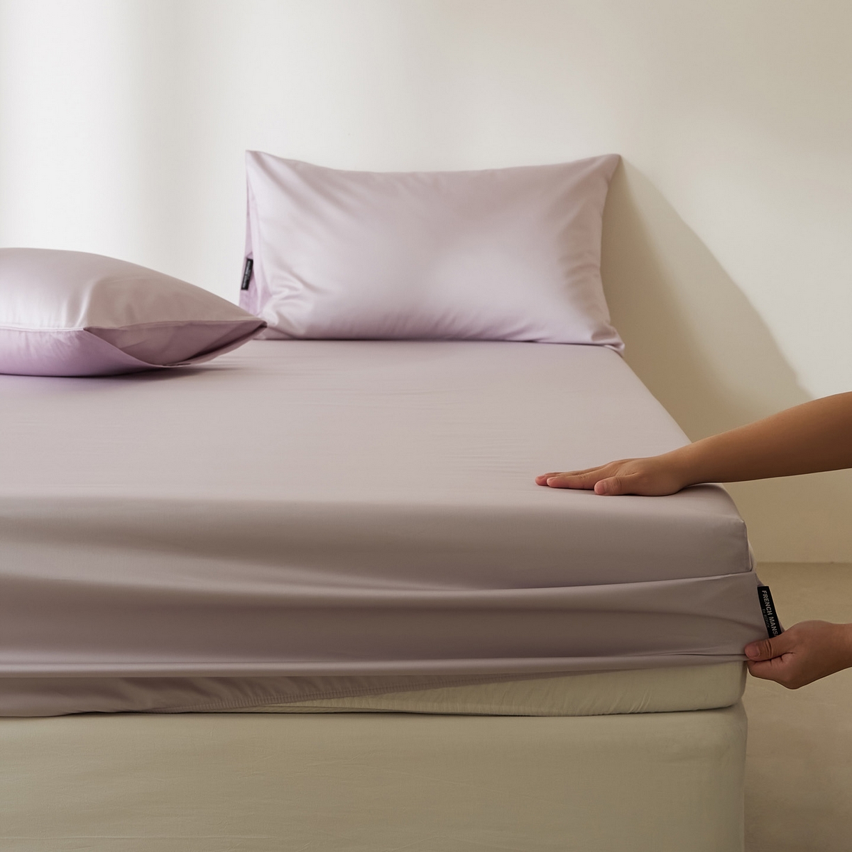 91家纺网 家纺一手货源 找家纺 EH家居 2026新款长绒棉安缦之境单品系列单床笠 安缦之境-灰樱紫