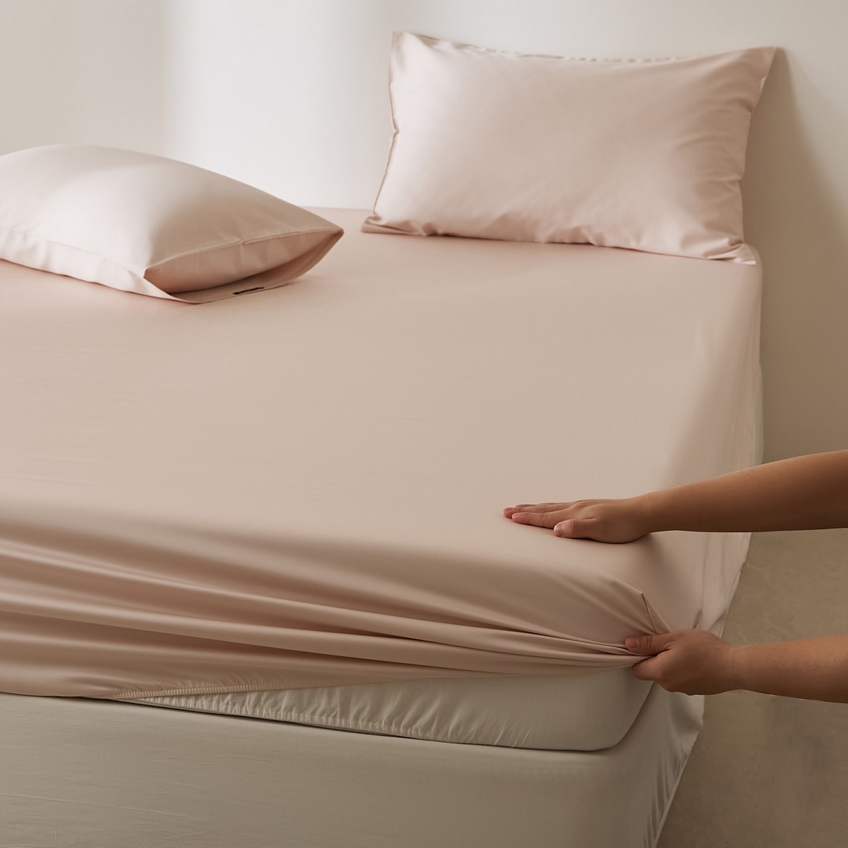 91家纺网 家纺一手货源 找家纺 EH家居 2026新款长绒棉安缦之境单品系列单床笠 安缦之境-贝壳粉