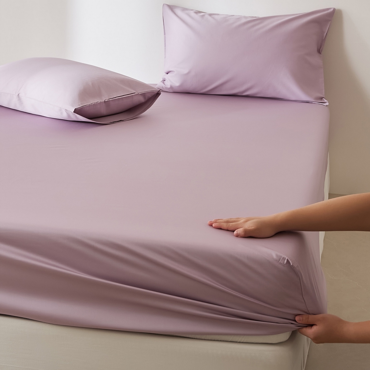 91家纺网 家纺一手货源 找家纺 EH家居 2026新款长绒棉安缦之境单品系列单床笠 安缦之境-暮藤紫