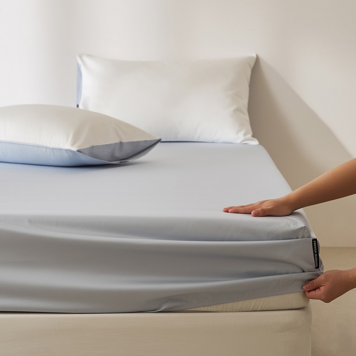 91家纺网 家纺一手货源 找家纺 EH家居 2026新款长绒棉安缦之境单品系列单床笠 安缦之境-夏至蓝