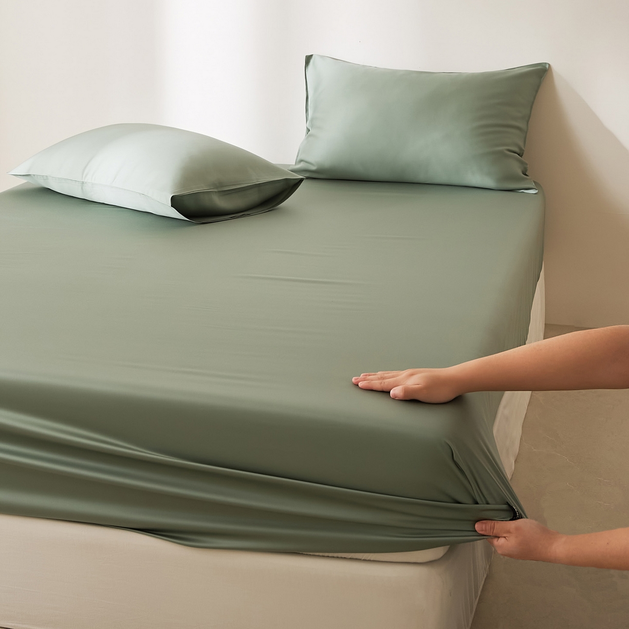 91家纺网 家纺一手货源 找家纺 EH家居 2026新款长绒棉安缦之境单品系列单床笠 安缦之境-藻绿