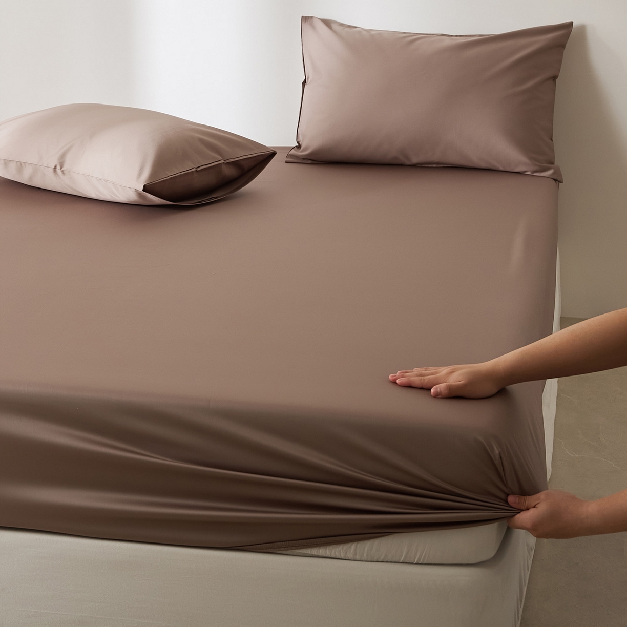 91家纺网 家纺一手货源 找家纺 EH家居 2026新款长绒棉安缦之境单品系列单床笠 安缦之境-布朗尼咖