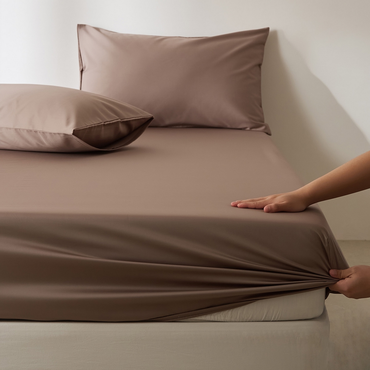 91家纺网 家纺一手货源 找家纺 EH家居 2026新款长绒棉安缦之境单品系列单床笠 安缦之境-布朗尼咖