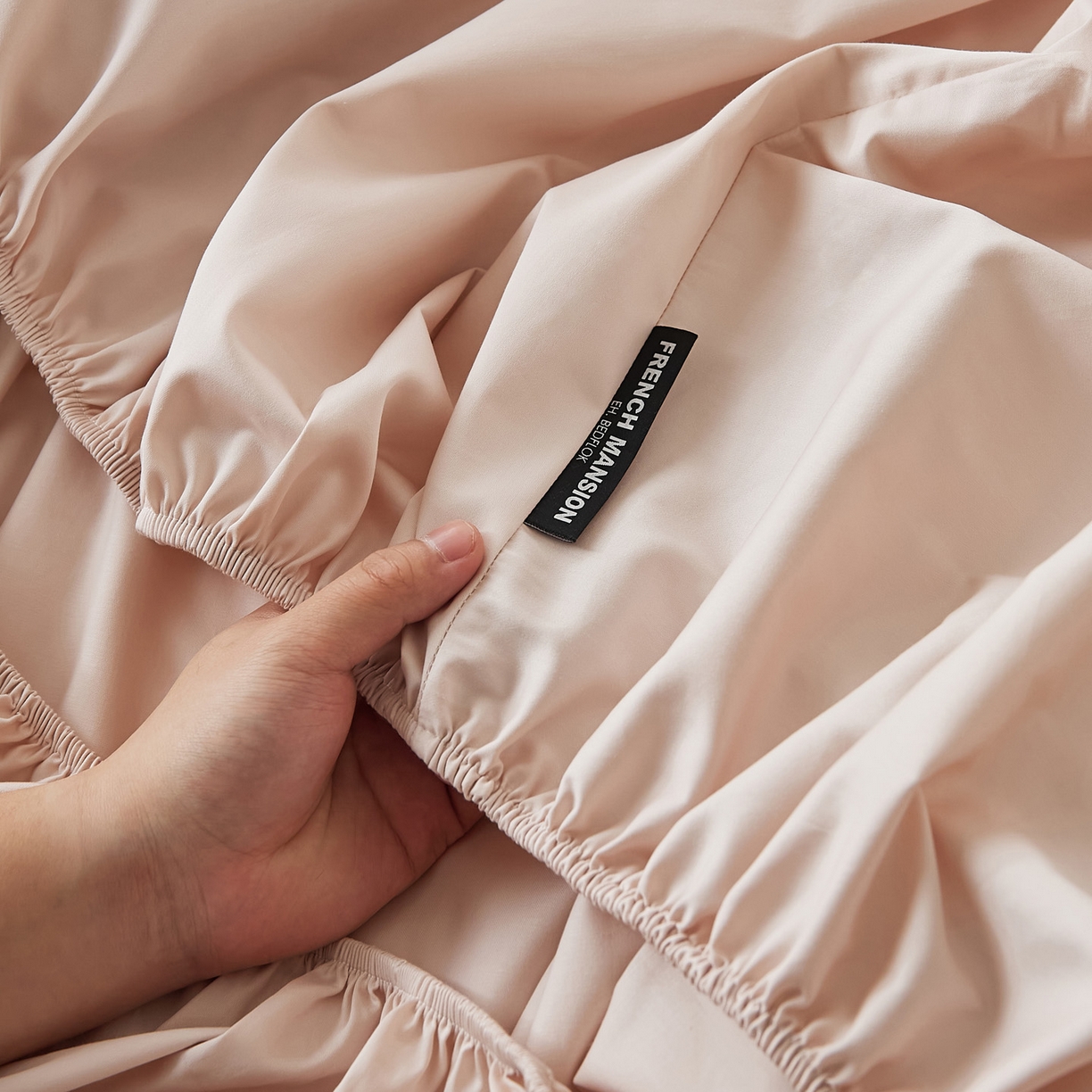 91家纺网 家纺一手货源 找家纺 EH家居 2026新款长绒棉安缦之境单品系列单床笠 安缦之境-贝壳粉