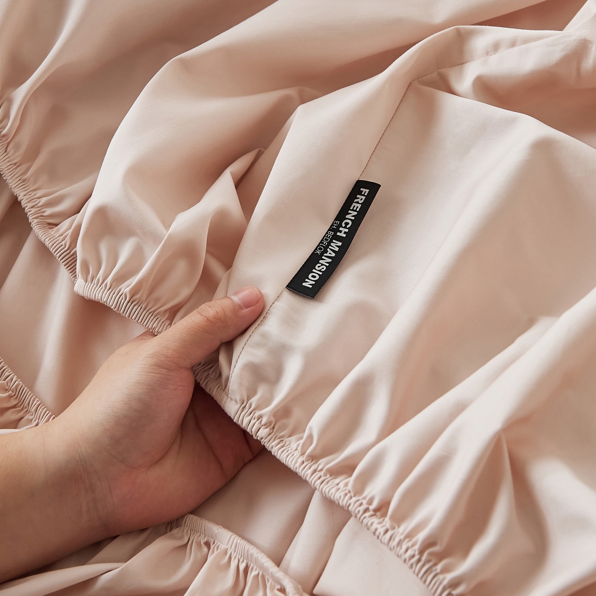 91家纺网 家纺一手货源 找家纺 EH家居 2026新款长绒棉安缦之境单品系列单床笠 安缦之境-贝壳粉