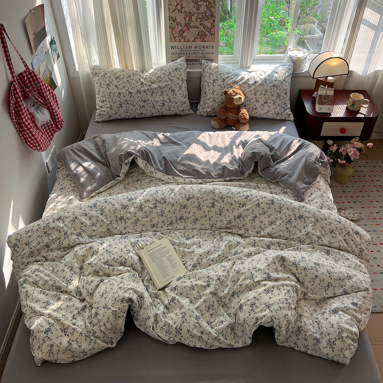 91家纺网 家纺一手货源 找家纺 水墨江南 2026新款加厚仿棉古法水洗棉小布袋款印花四件套 初夏