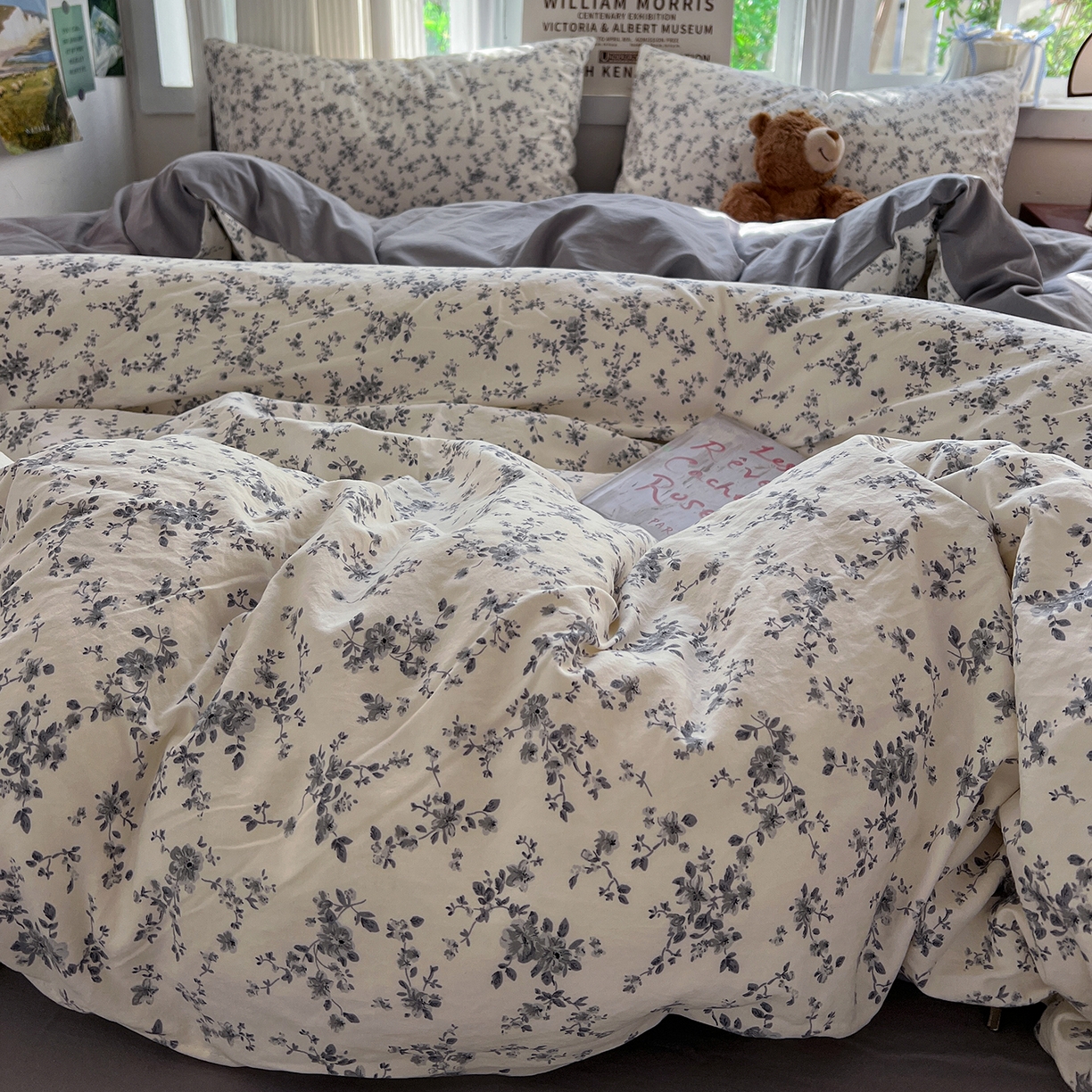 91家纺网 家纺一手货源 找家纺 水墨江南 2026新款加厚仿棉古法水洗棉小布袋款印花四件套 初夏