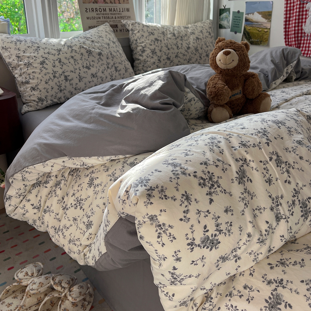 91家纺网 家纺一手货源 找家纺 水墨江南 2026新款加厚仿棉古法水洗棉小布袋款印花四件套 初夏