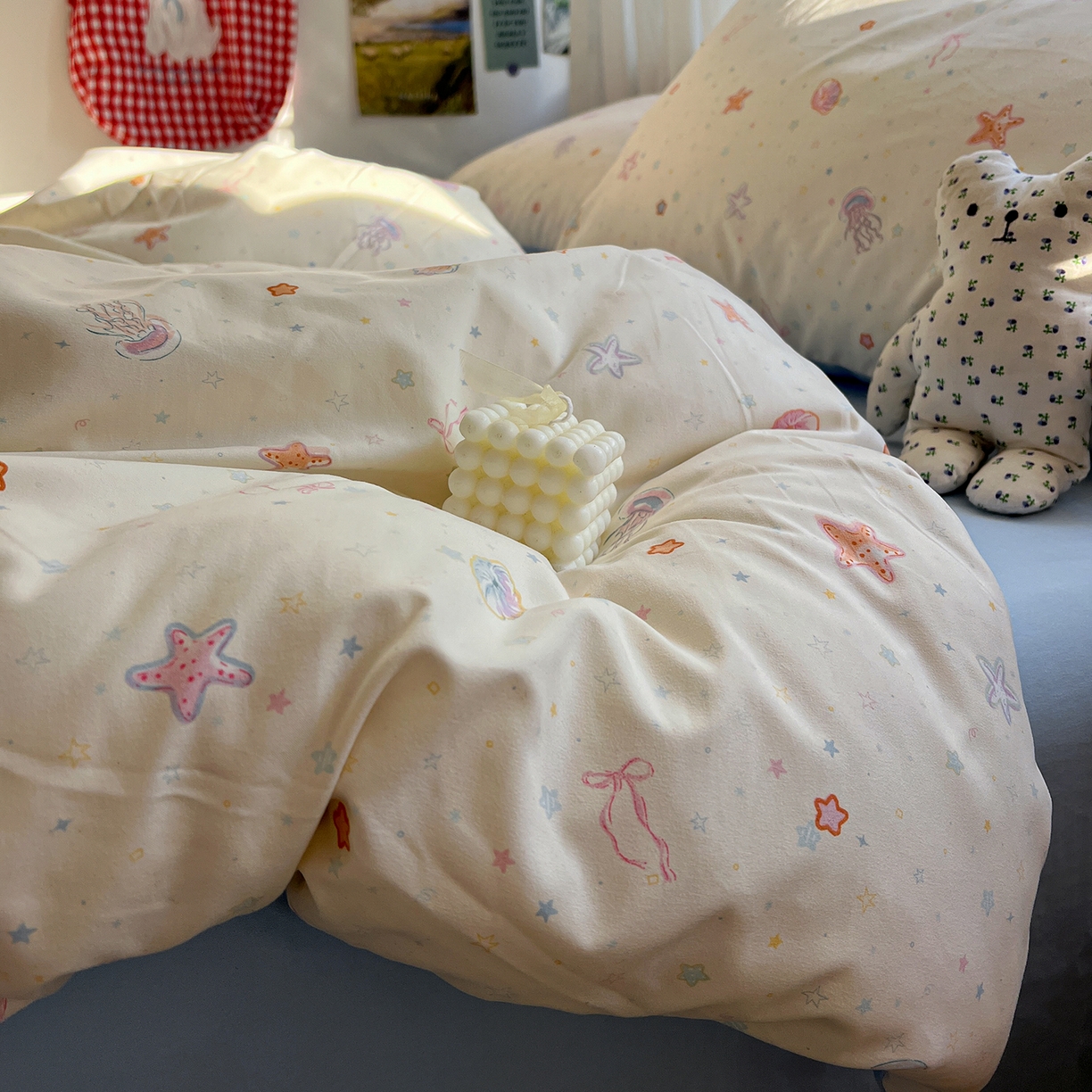 水墨江南 2026新款加厚仿棉古法水洗棉小布袋款印花四件套 海底乐园